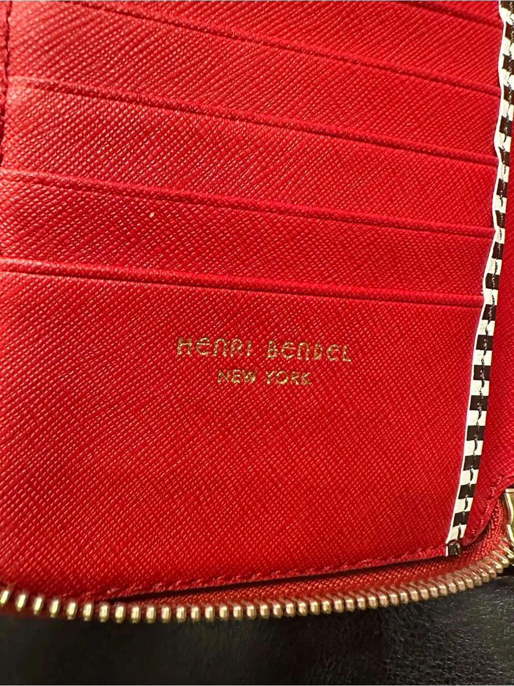 Henri Bendel Red Saffiano Leather Zip Around Wallet Clutch Organizer